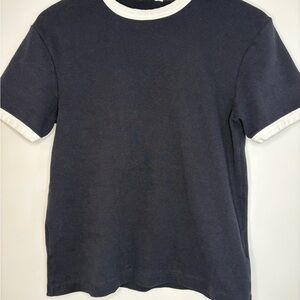 Zara Classic Ringer Tee in Navy, size Small